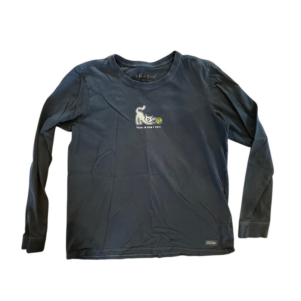 Life Is Good Long Sleeve Cat T Shirt Size L